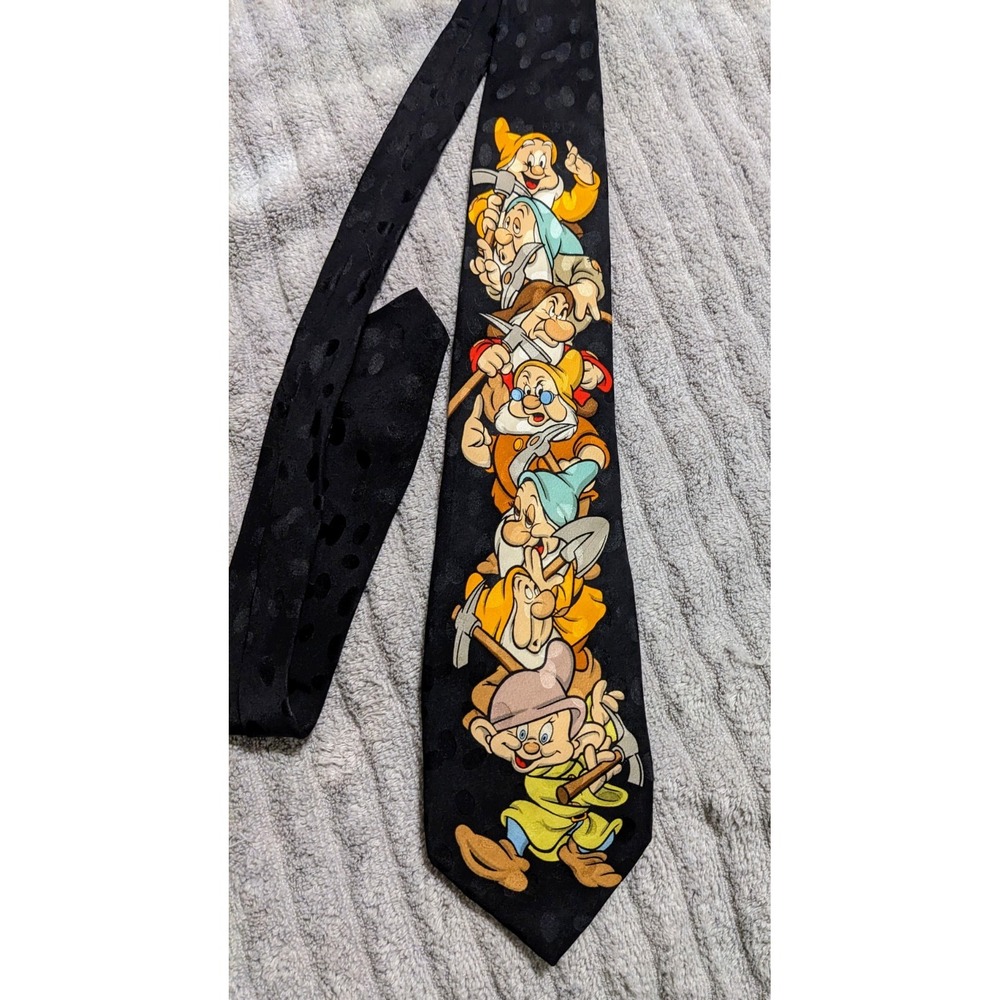Disney Snow White & the 7 Dwarfs Silk Neck Tie Black EUC